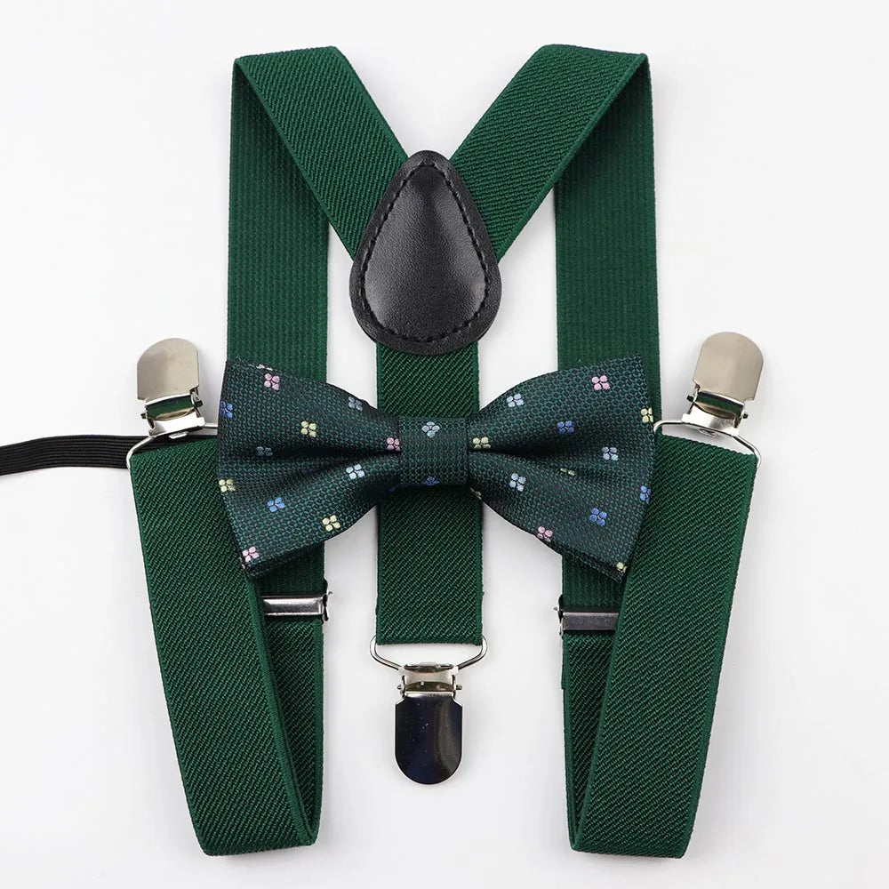 Polyester Y-Back Braces Two Colors Bow Tie Adjustable Elastic Kids