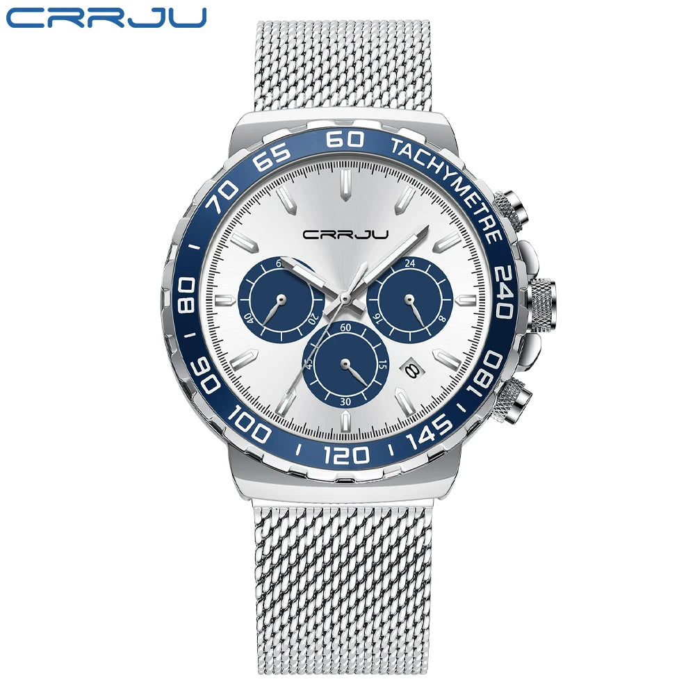 Quartz Chronograph Analog Men Wrist Watch  Reloj With  44MM Blue Three Needles