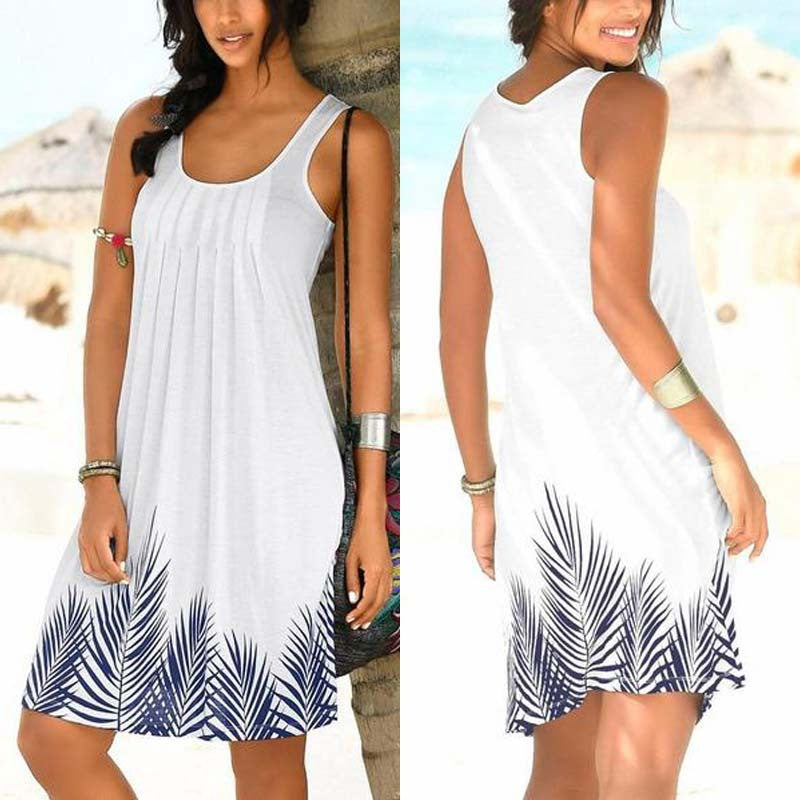 New Sleeveless Round Neck Temperament Print Large Size Women's Dress