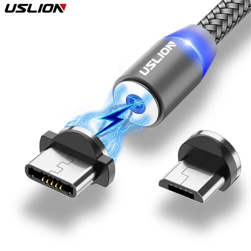 USLION LED Magnetic USB Cable Fast Charging Type C Phone Cable Magnet charger