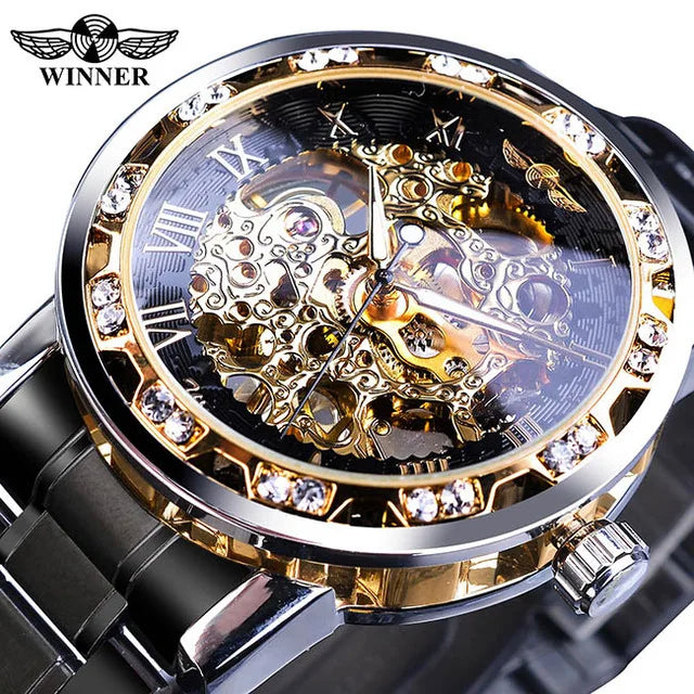 Stainless Steel Wristwatch Mechanical Clock Skeleton Men Automatic Watch