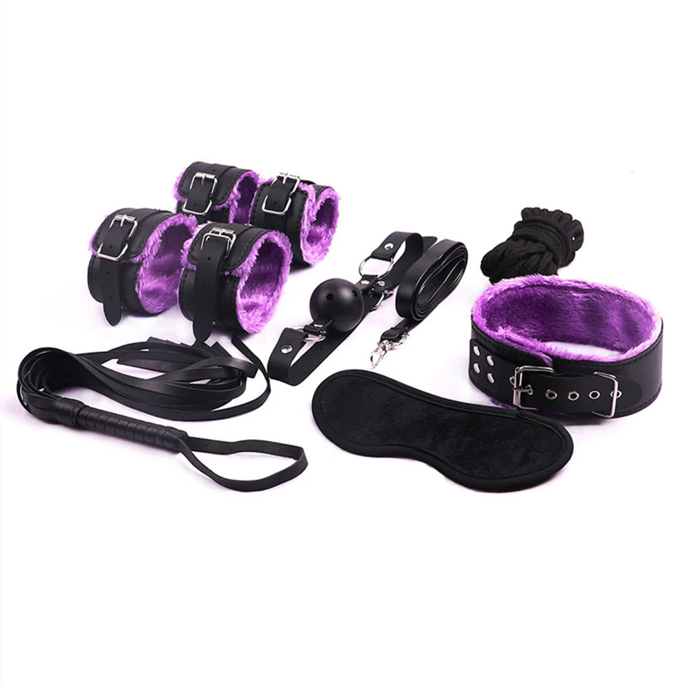 Sex Bondage Kit 7 Pcs Adult Games Set Handcuff Footcuff Whip Rope Blindfold