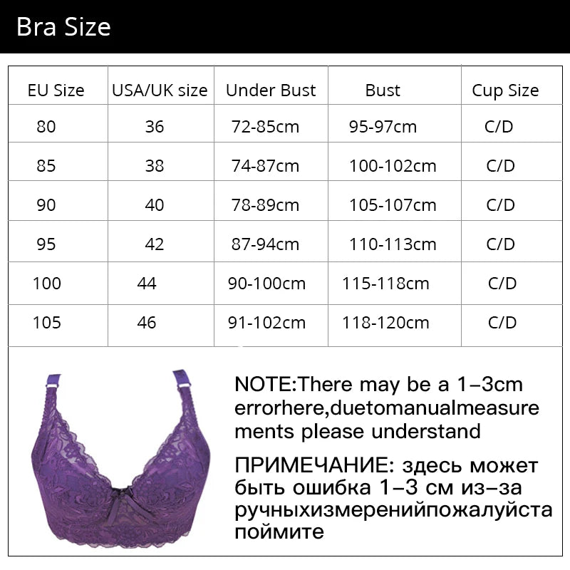 Plus Size Lace Bras for Women's Bralette Crop Top Underwear