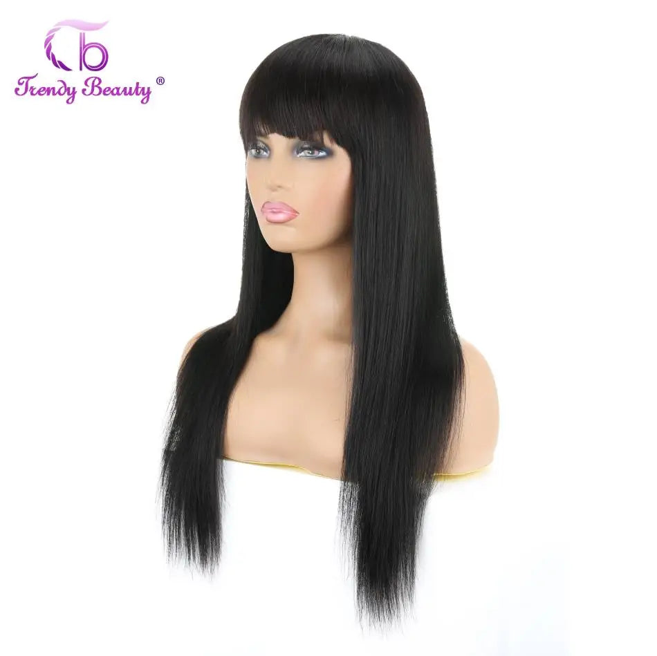 Peruvian Straight Human Hair Wigs With Bangs