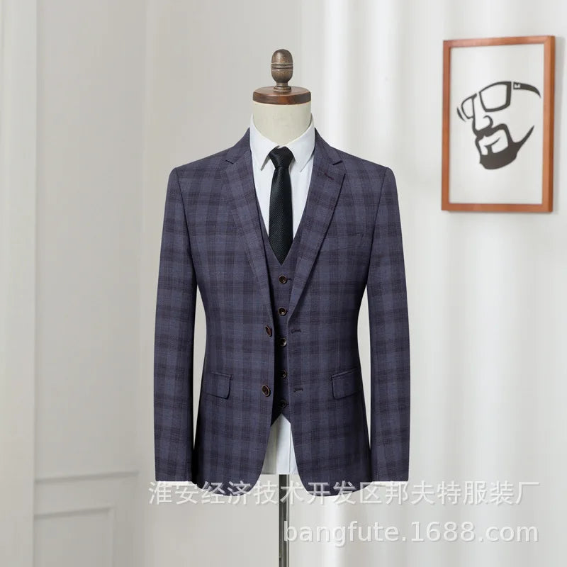 Plaid Suits Three-Piece Men's Business Leisure Suits