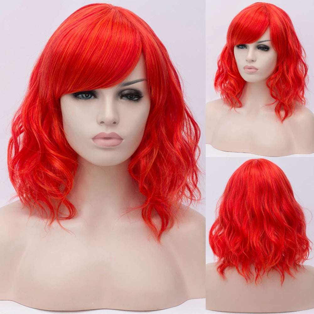 Short Cosplay Wave Wigs for Women with Side Bangs synthetic Hair Wig