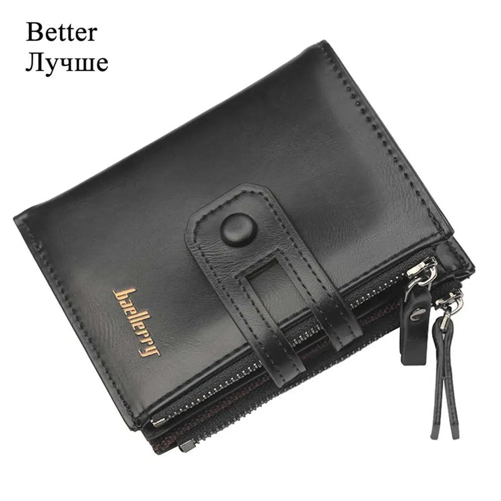 Name Engraving Men Wallets Leather Double Zipper