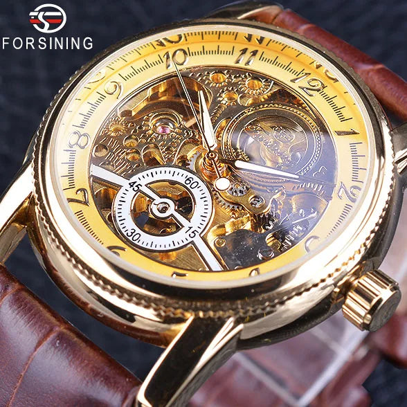 Skeleton Casual Black Golden Case Gear Bezel Watches Men Automatic Watches