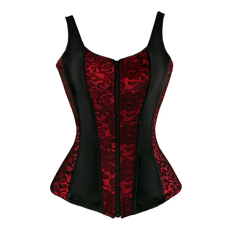 Womens Shoulder Straps Corset Overbust Top Jacquard Corset