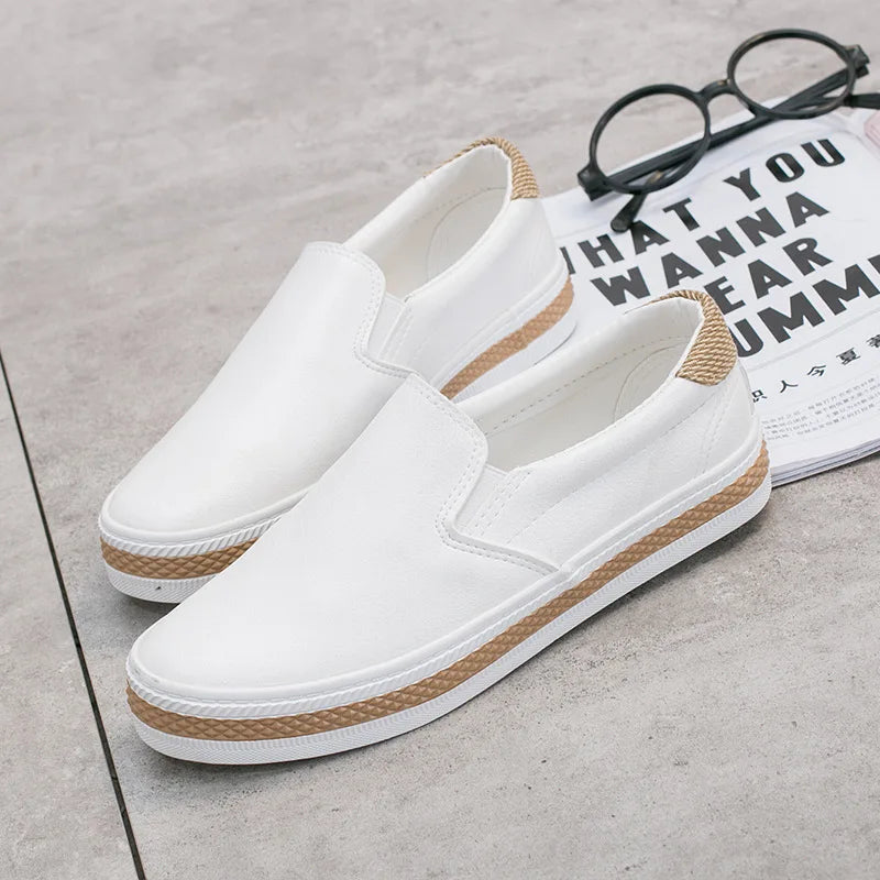 New Spring Autumn Soft Leather Shoes Women Flats Casual Womens White Shoes