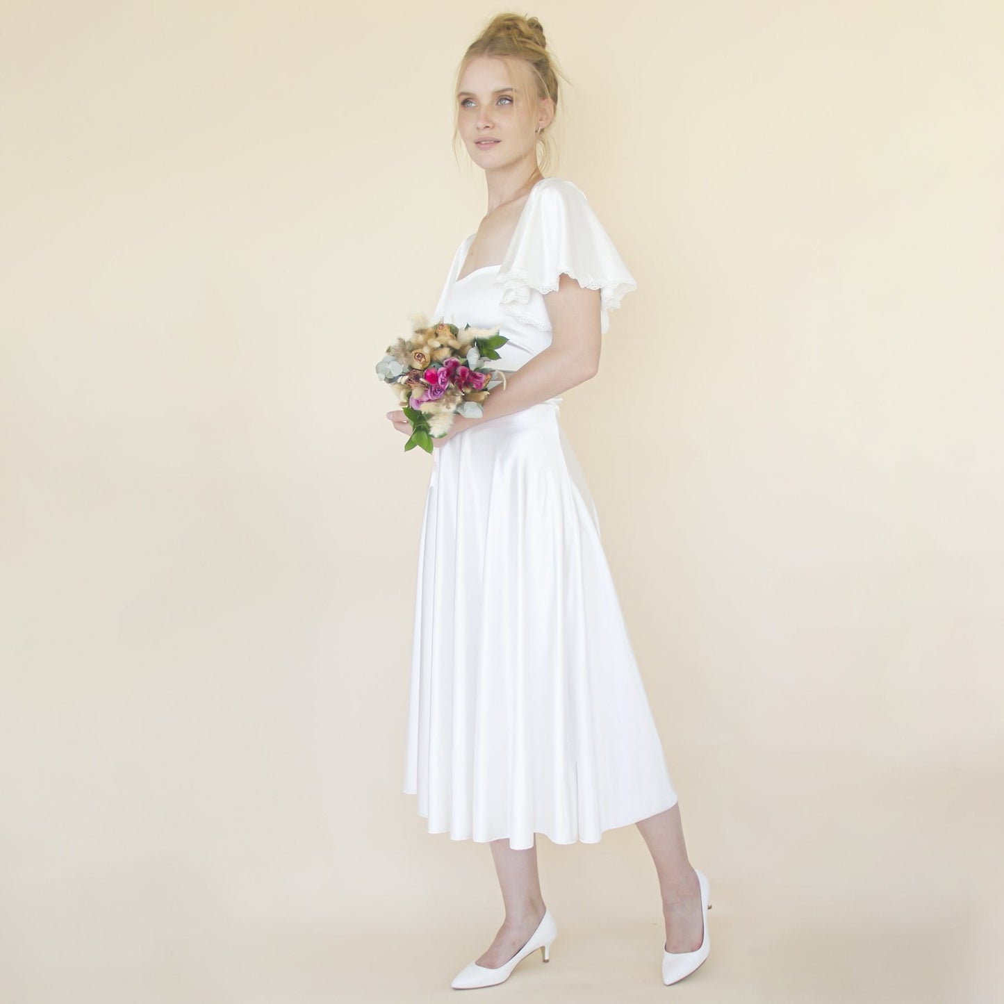 Silky Wedding Midi Skirt, Bridal Satin Tea Length Wedding Skirt