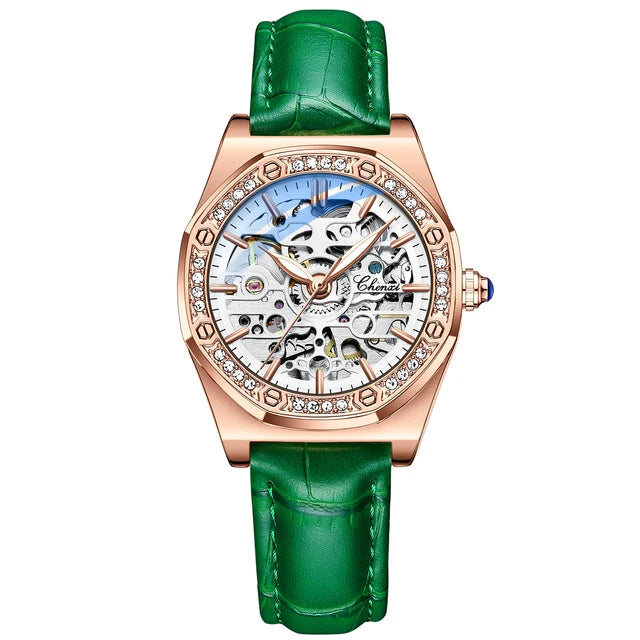 Steel Waterproof Automatic Rose Gold Mechanical Watch for Women