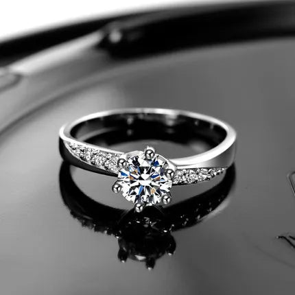 Sterling Silver Zircon Crystal Anti-Allergy Ladies`wedding Rings Jewelry Gift