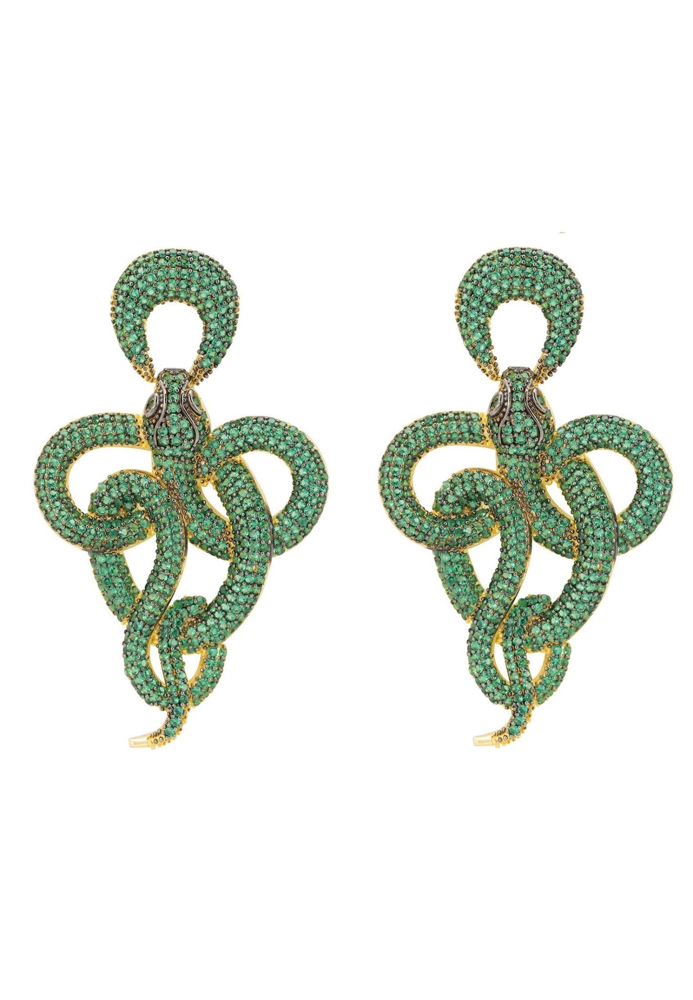 Viper Snake Drop Earrings Gold Emerald