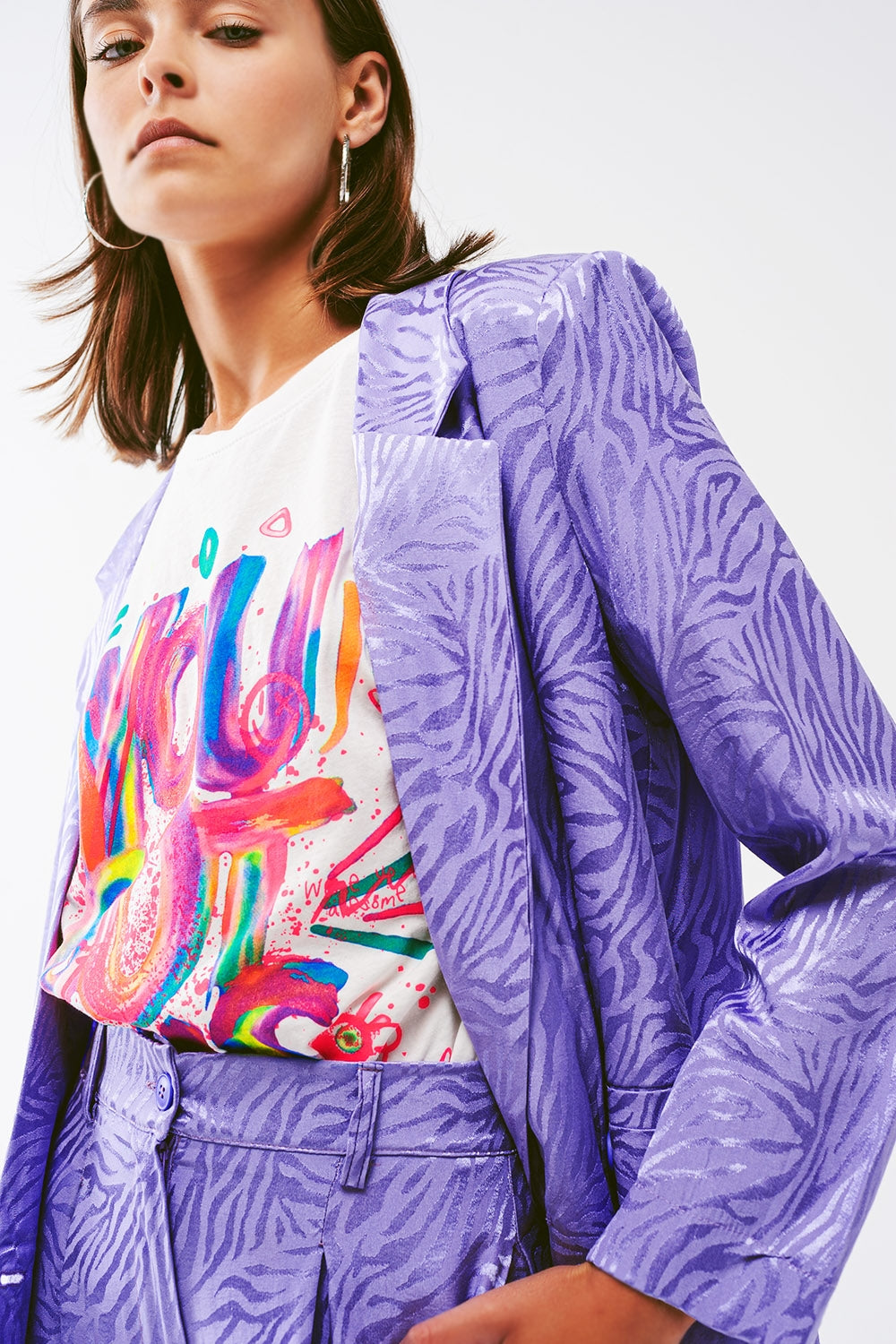 Oversized Zebra Print Blazer in Purple