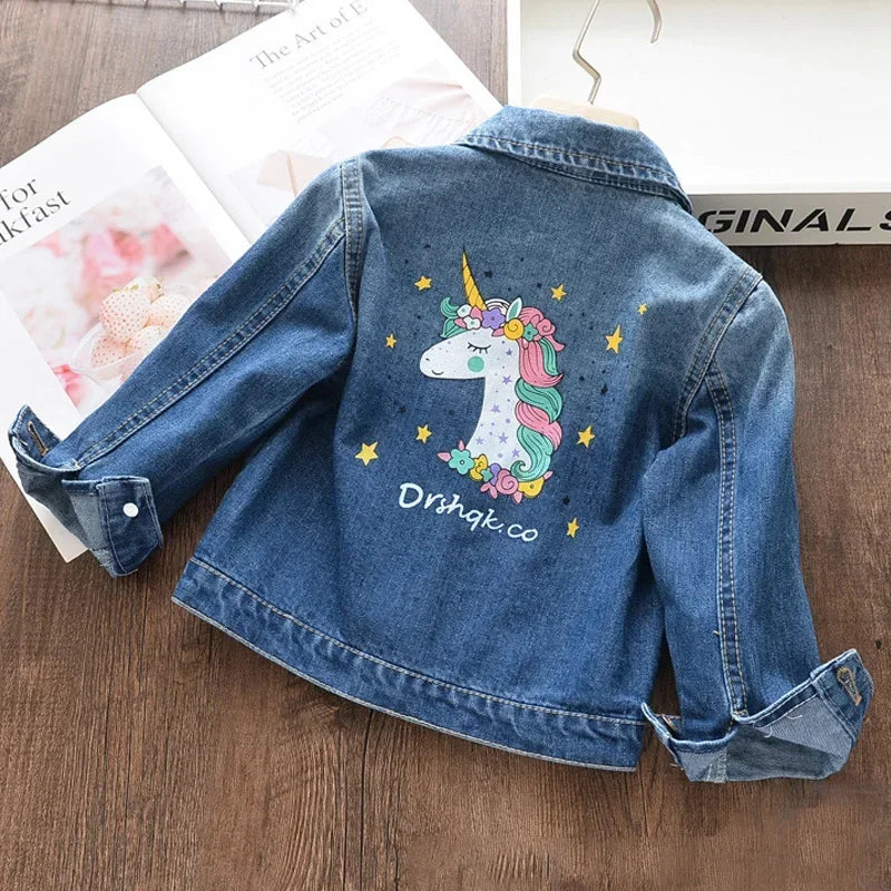 Menoea Girls Denim Outerwear cartoon Coat Embroidery Children