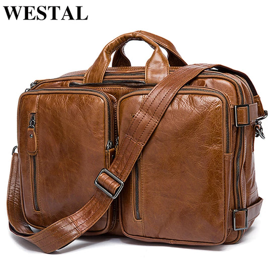 WESTAL Men's Leather Briefcase Bag for Document Laptop Bags Briefcase Totes