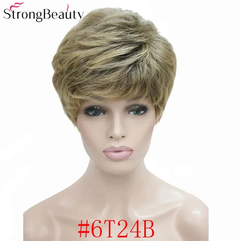 Synthetic Short Straight Hair Puffy Natural Blonde/Silver Grey Wigs With Bangs