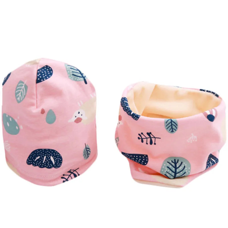 New Spring Autumn Girls Hat Scarf Set Cartoon Owl Star Swan Baby  Kids Hat Set