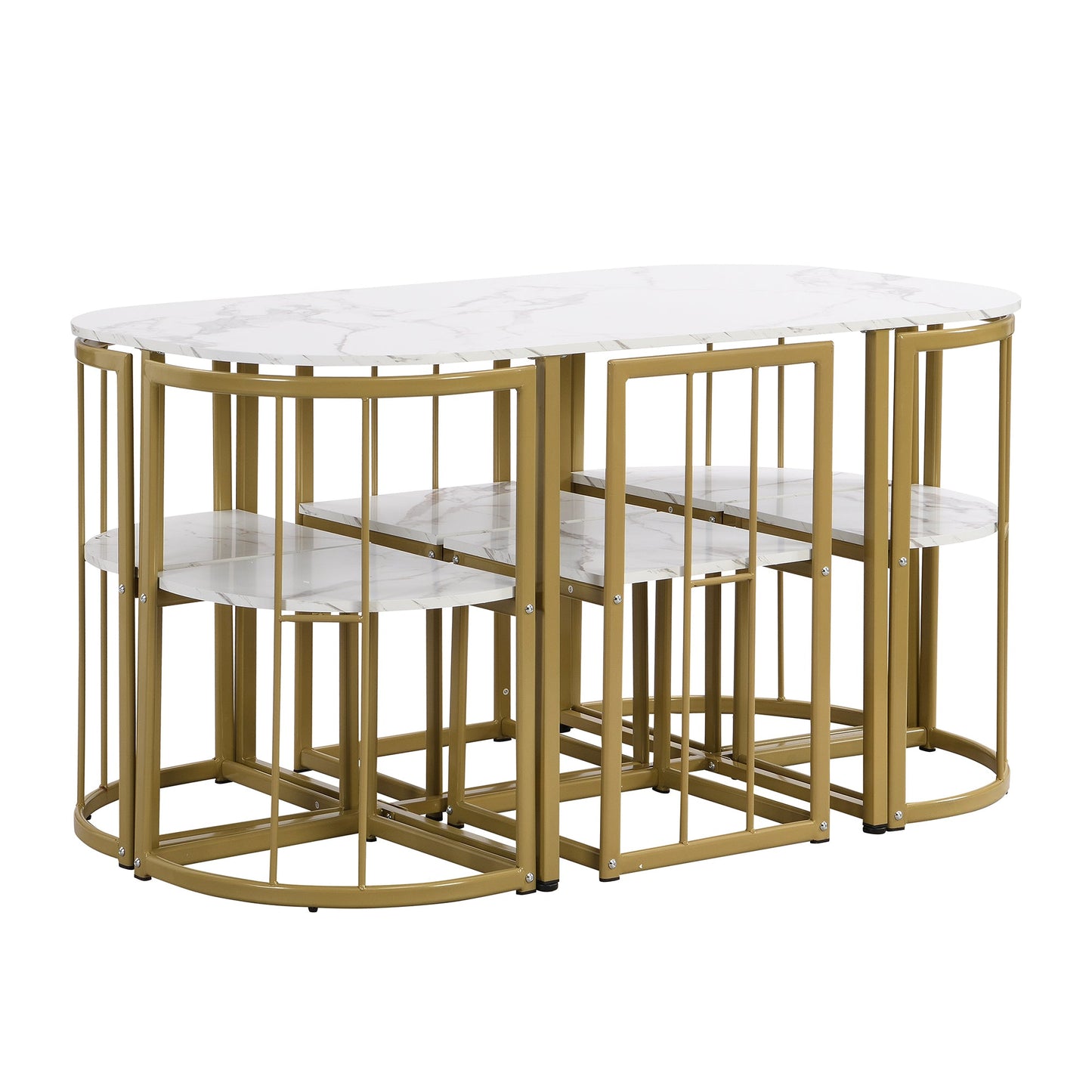 Modern 7-Piece Dining Table Set With Faux Marble Compact 55Inch