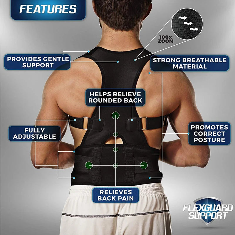 Posture Corrector Magnetic Therapy Brace Shoulder BackSupport Belt for Men Women