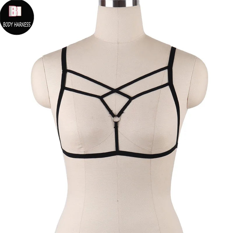 Women Sexy Crop Top Bondage Harness Fetish Elastic Cage Bra Suspender Bralett