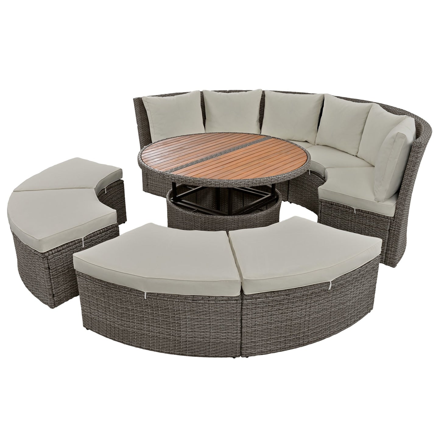 Patio 5-Piece Round Rattan Sectional Sofa Set