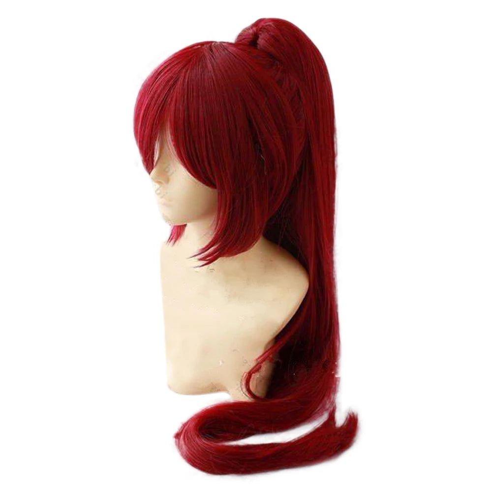 Synthetic Hair Red Cosplay Wig Ponytail Long Straight Heat Resistant Fiber