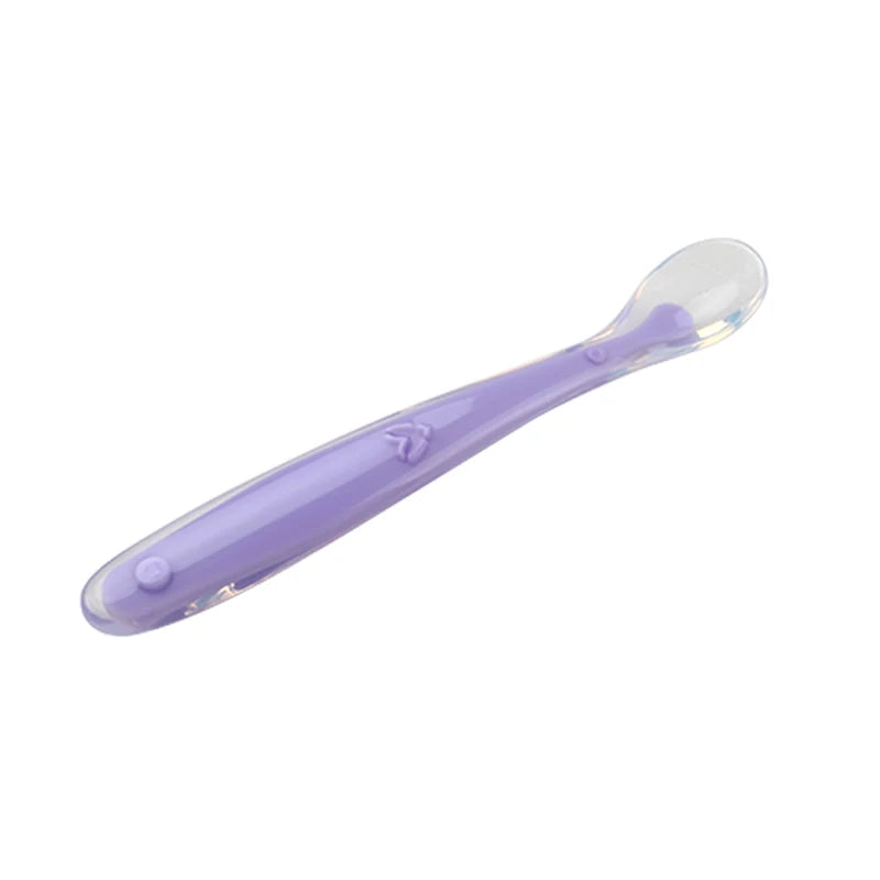 New Baby Soft Silicone Spoon Candy Color Temperature Sensing Spoon