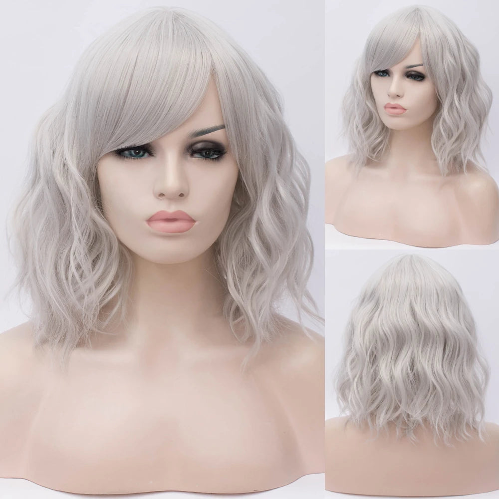 Short Cosplay Wave Wigs for Women with Side Bangs synthetic Hair Wig