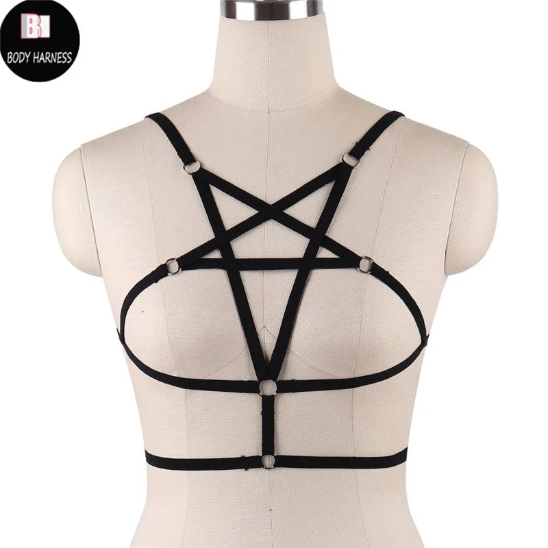 Women Sexy Crop Top Bondage Harness Fetish Elastic Cage Bra Suspender Bralett