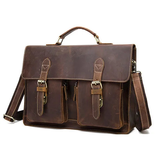 Men's Leather Bag for Document Crazy Horse Leather Briefcases