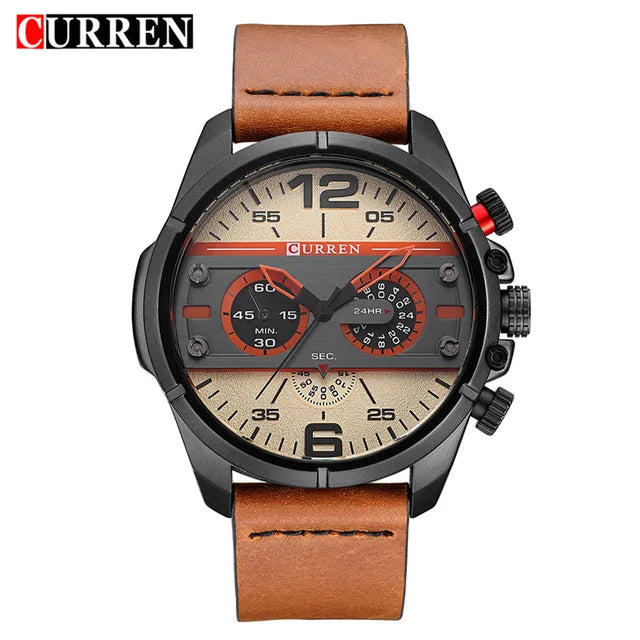 Wrist Sport Wristwatch Waterproof Leather Men's Quartz Watch Relogio Masculino