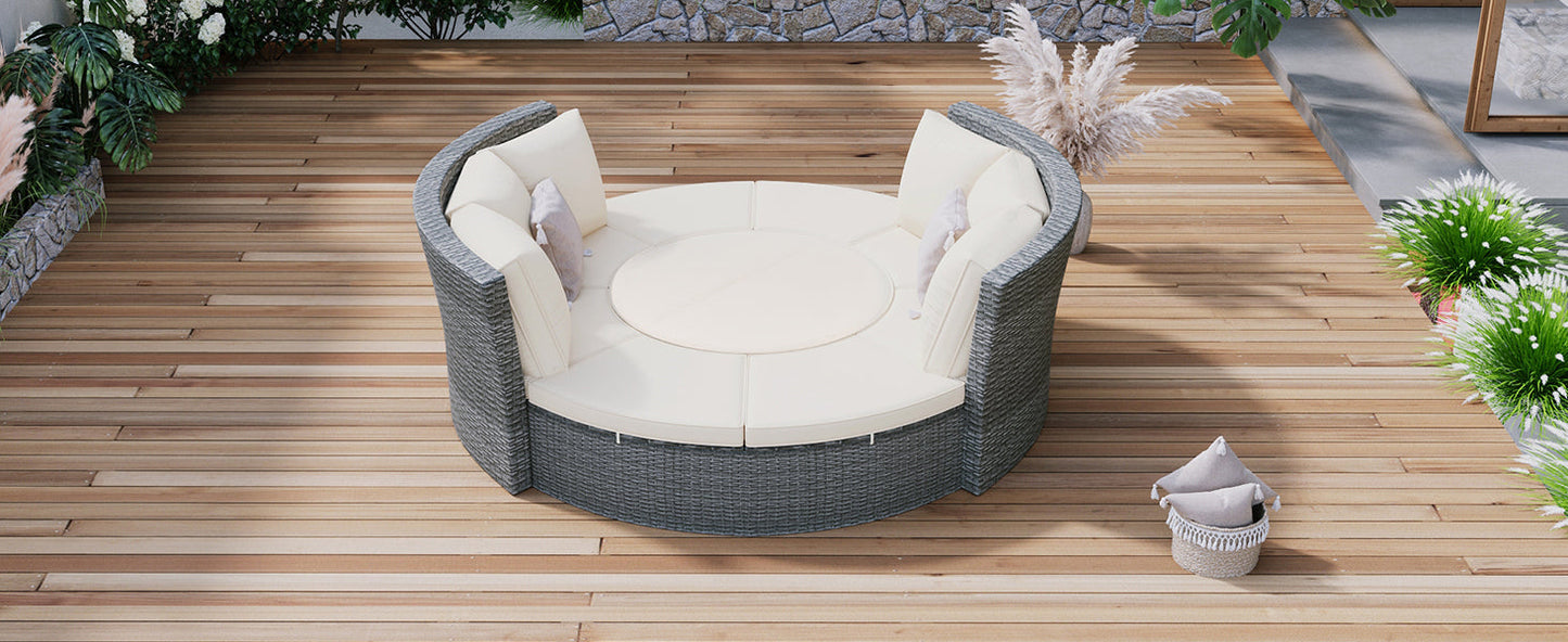 Patio 5-Piece Round Rattan Sectional Sofa Set All-Weather PE Wicker Sunbed