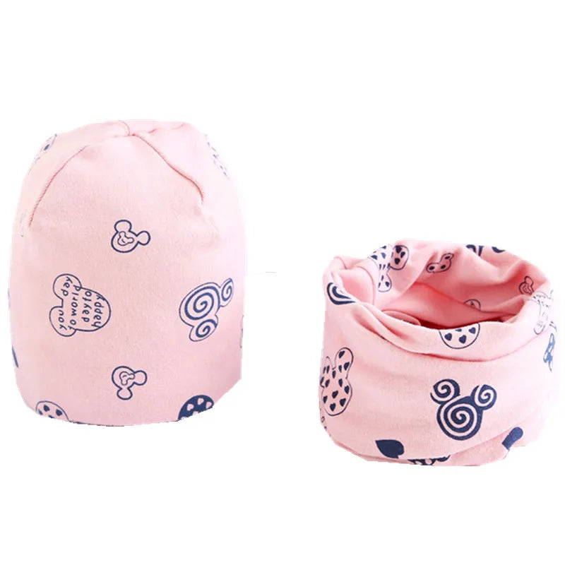 New Spring Autumn Girls Hat Scarf Set Cartoon Owl Star Swan Baby  Kids Hat Set