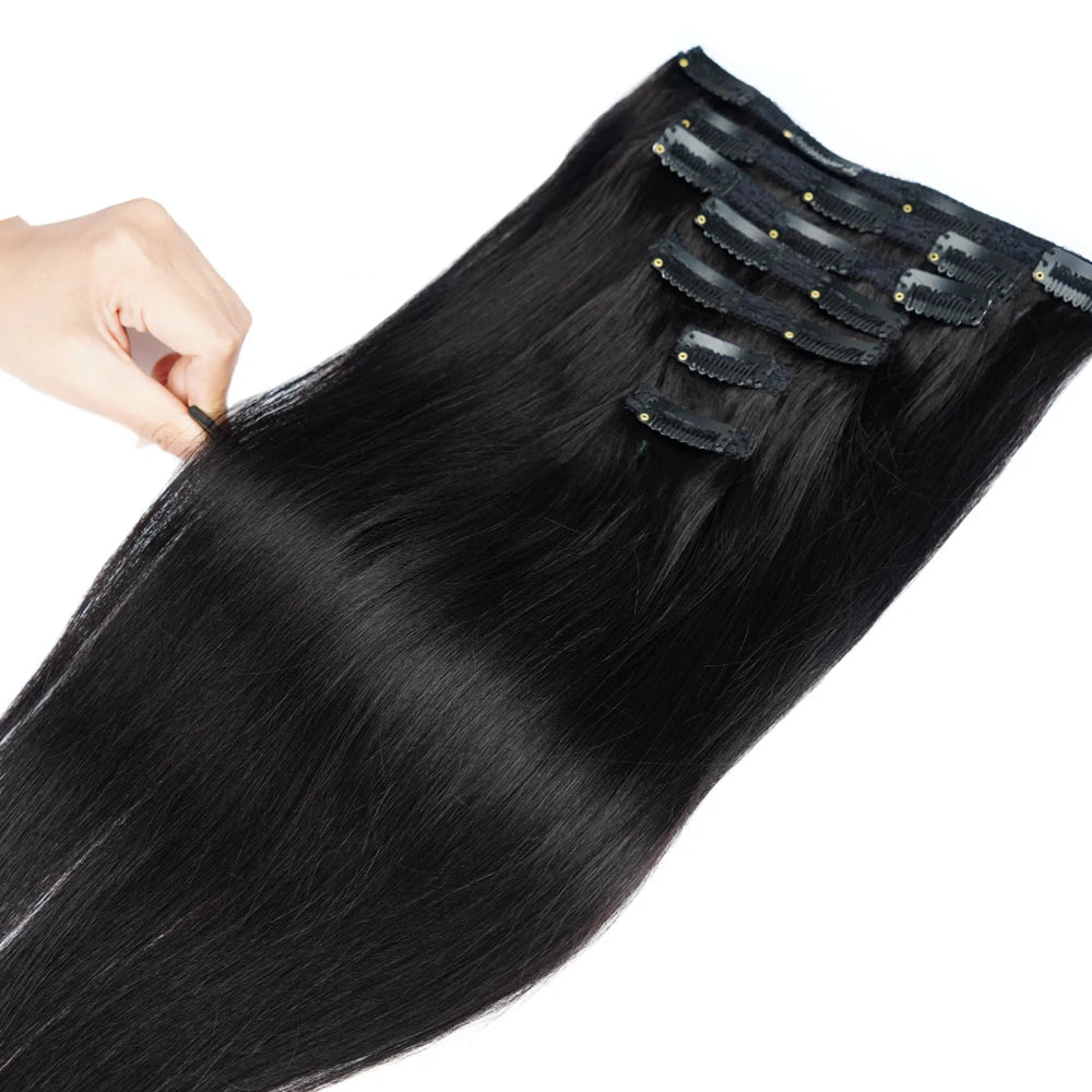 Short Double Weft Clip in Human Hair Extensions Thick Straight Hair Clip