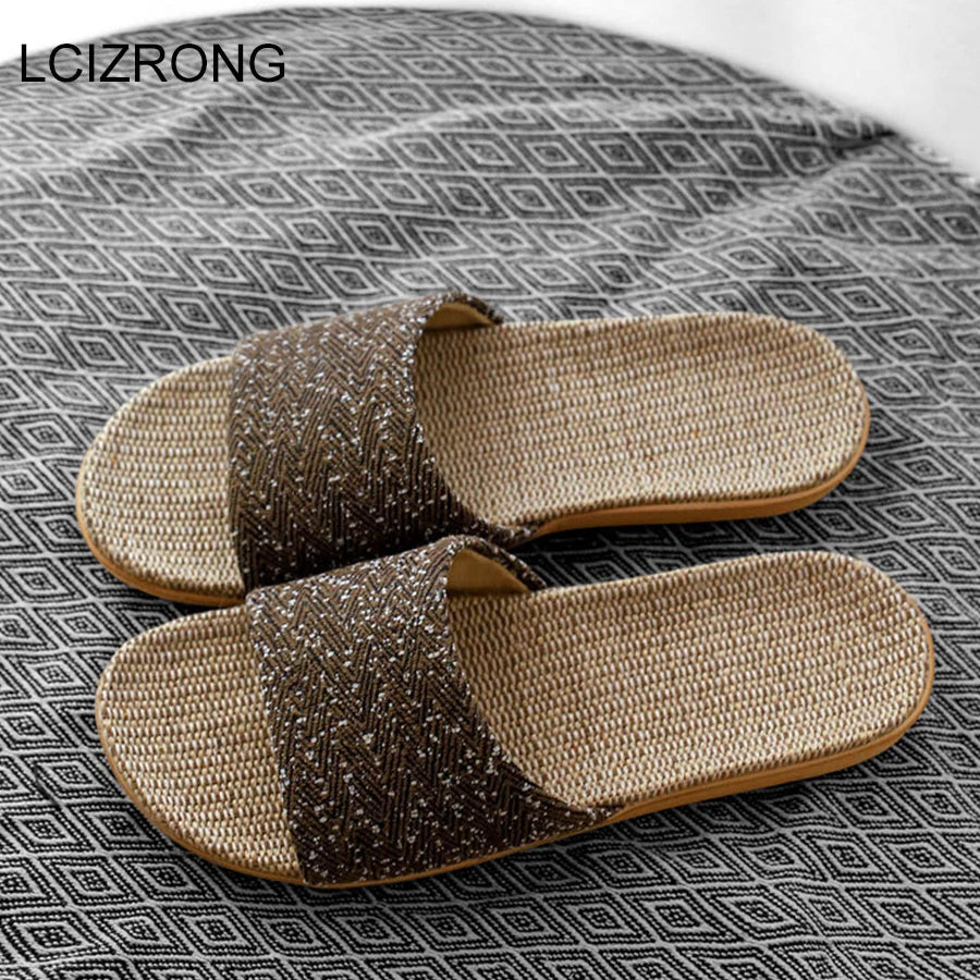 New Linen Slippers for Men Outside Beach Walking Slippers Male Home Non-Slip