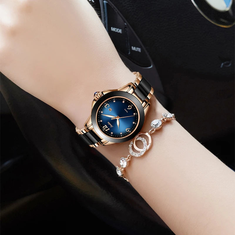 Women Watches Ladies Ceramic Rhinestone Sport Quartz Watch