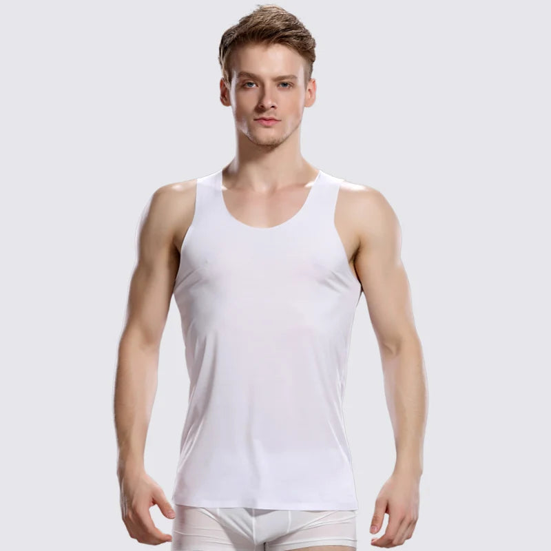 New Brand Clothing Ultra-Thin Ice Silk Men Undershirt Sleeveless Underwear