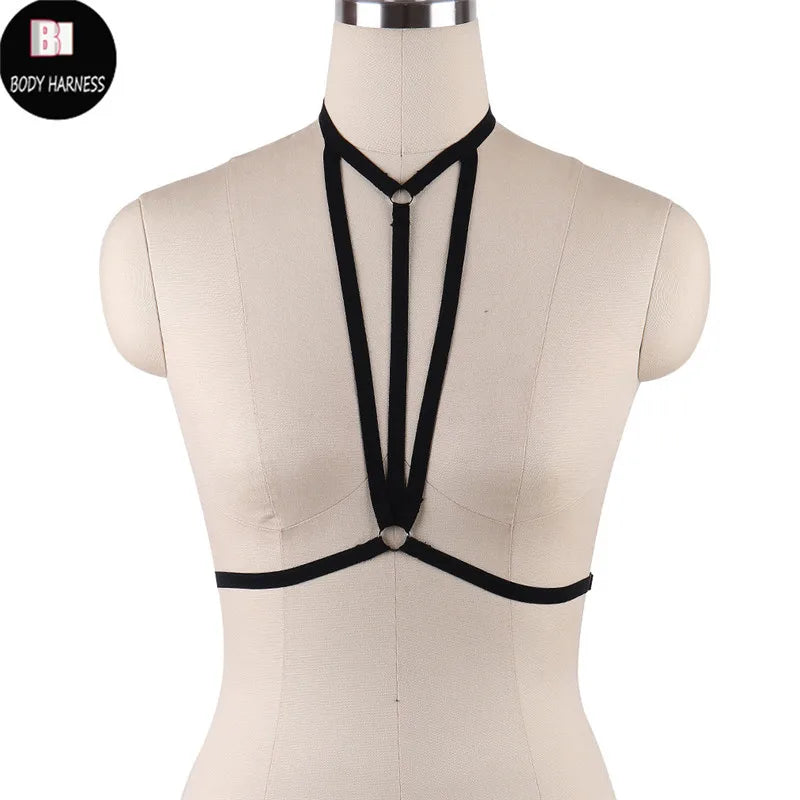 Women Sexy Crop Top Bondage Harness Fetish Elastic Cage Bra Suspender Bralett