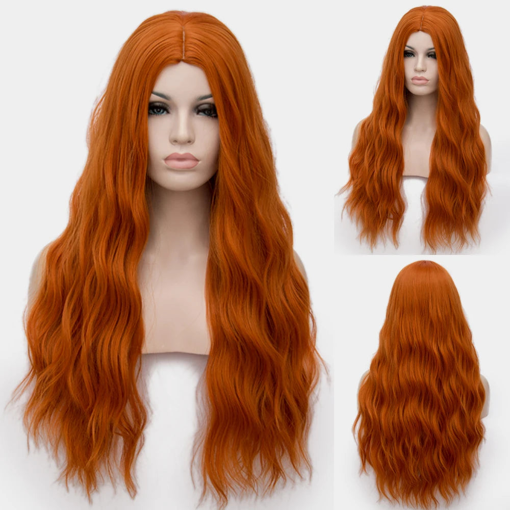 Wavy Synthetic Wigs Long Green Middle Line Wig Heat Resistant