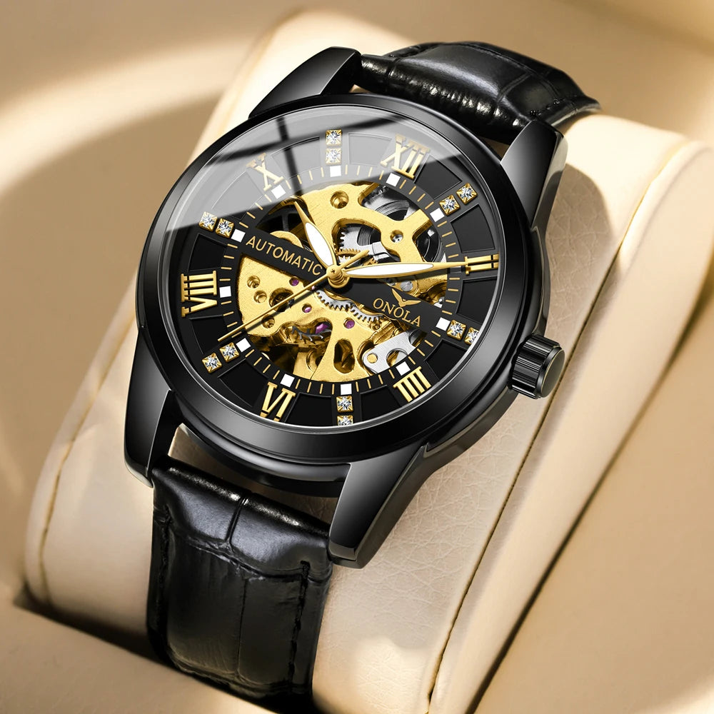 Men's Business Mechanical Watch Waterproof Automatic Watch Men'S Leather Watch