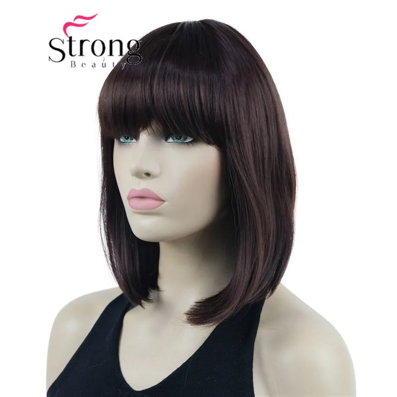 Short Straight Blonde Highlighted Bob With Bangs Synthetic Wig