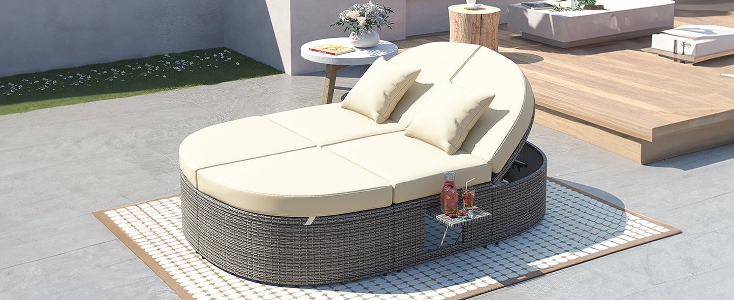 Outdoor Sun Bed Patio 2-Person Daybed With Cushions and Pillows