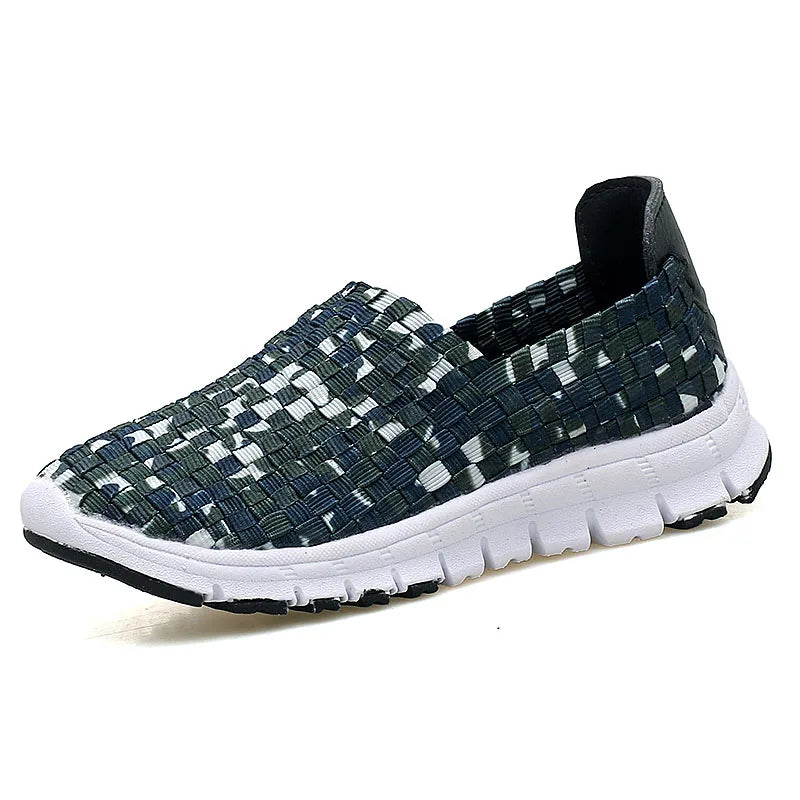 Women Flats Summer Casual Shoes Breathable Sneakers Female Woven Walking Shoes