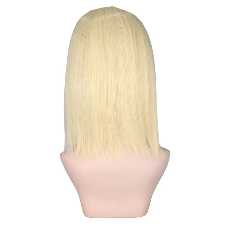 Short Bob Wig Straight Sliver White Blonde Fiber Synthetic Hair Wigs