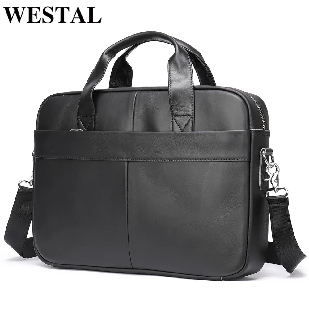 WESTAL Men's Briefcase Men's Bag Genuine Leather Laptop Bag