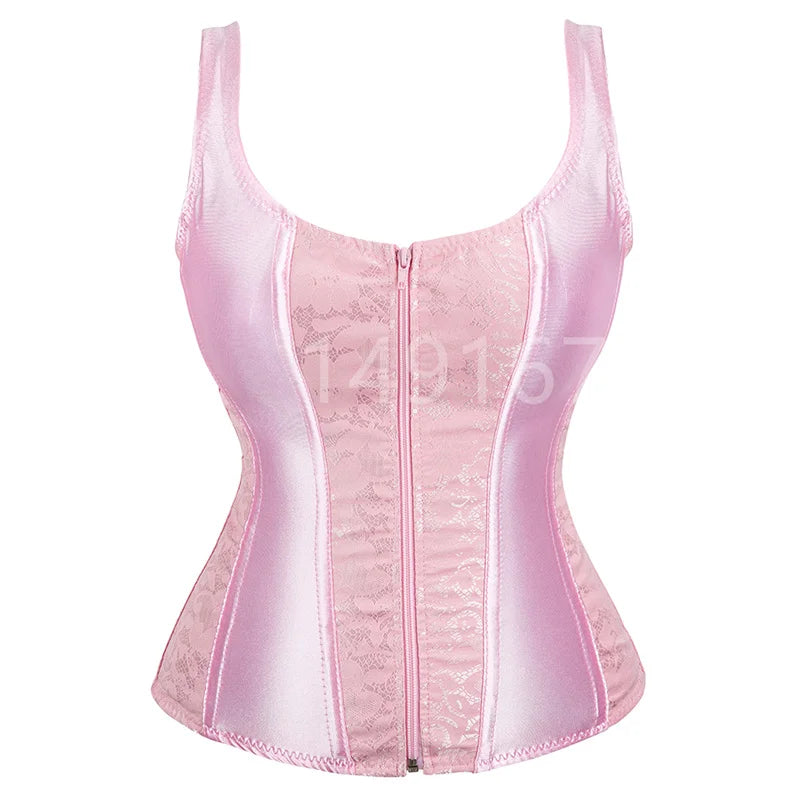 Womens Shoulder Straps Corset Overbust Top Jacquard Corset