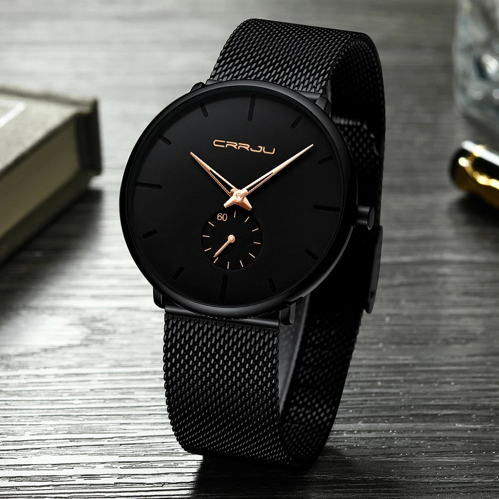 Mens Watches Quartz Watch Men Casual Slim Mesh Steel Waterproof Sport Watch