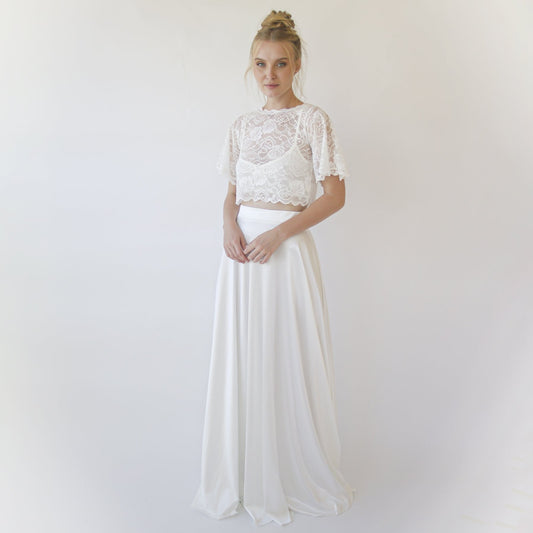 Wedding Dress Separates, Silky Wedding Maxi Skirt and Lace Cropped Top #1353